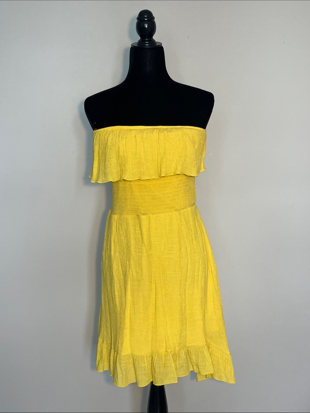 BCX Bright Yellow Strapless Ruffle Dress
